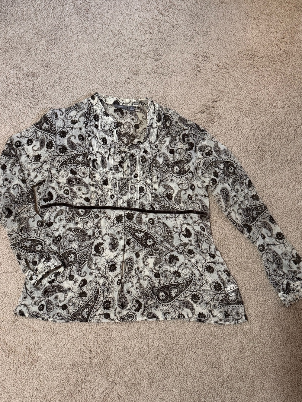 Apt. 9 Brown and White Paisley Button-Up Blouse